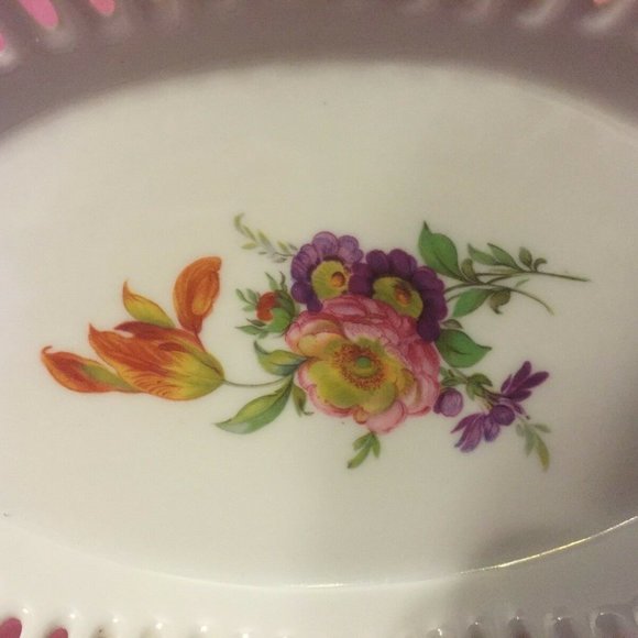 VTG! Porcelana De Cuernavaca Mexico Limoge Style Reticulated Pierced Oval Plate. - Picture 4 of 6